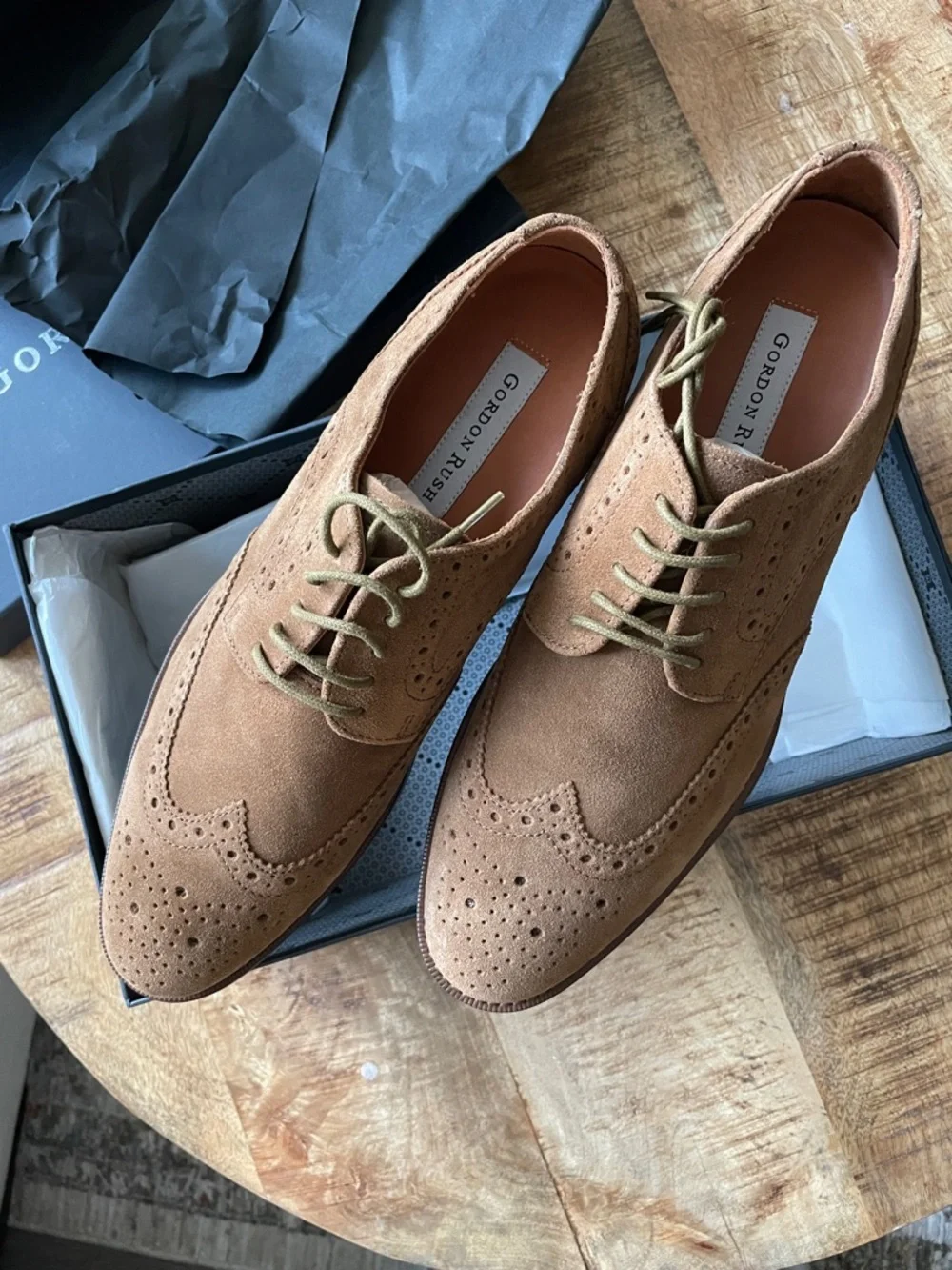 Gordon Rush Men's Tan Suede Italian Leather Oxford Derby Wingtip Sz 9 New in Box